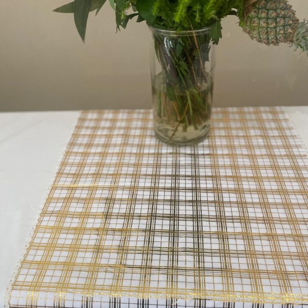 Gold & White Metallic Check Table Runner