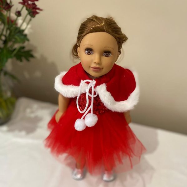 Red tulle sequin Christmas doll dress and cape