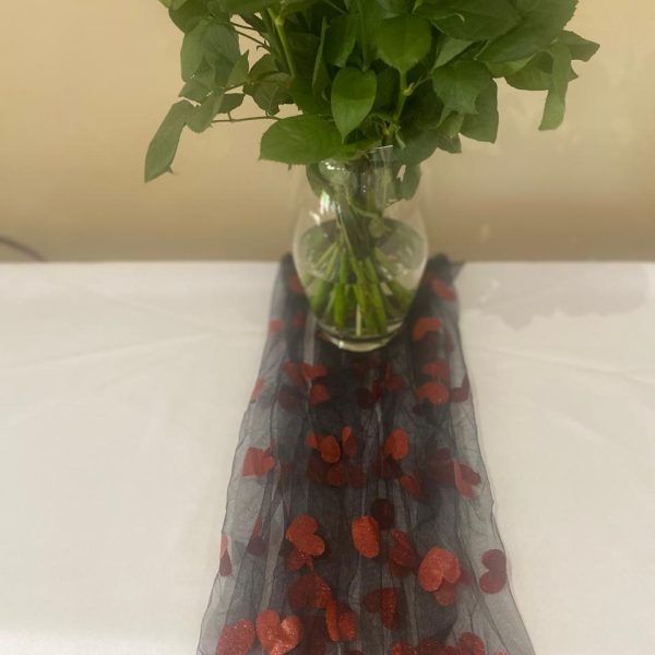 Black and Red Heart Net Table Runner